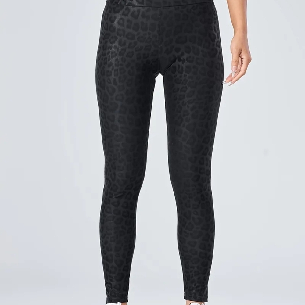 Black Leopard Print Women's Fleece Lined Leggings